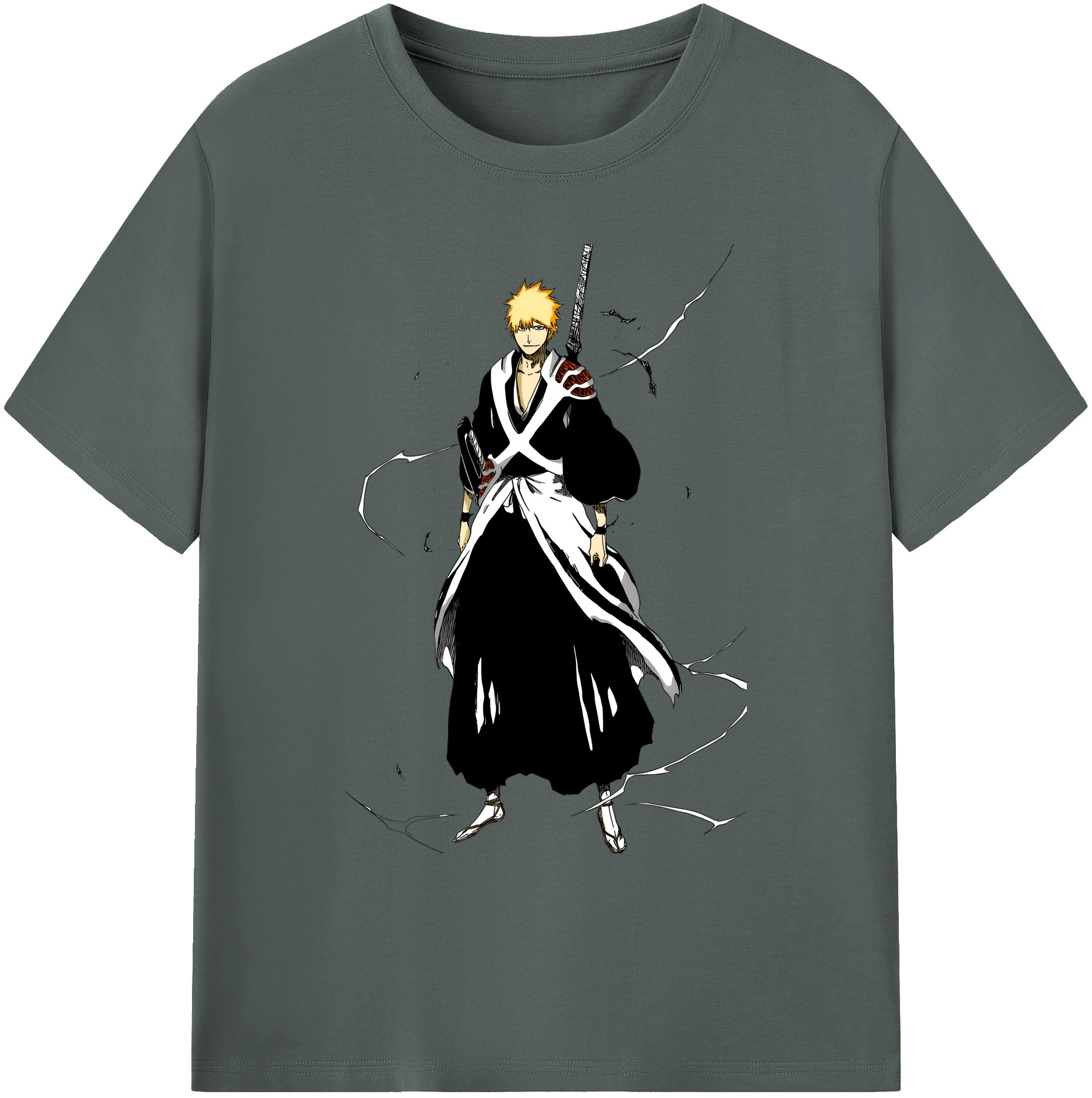 （画像用） ブリーチ 黒崎一護（くろさき いちご）BLEACH Kurosaki Ichigo 綿100％ メンズ半袖Tシャツ｜肌触りやわらか＆通気性